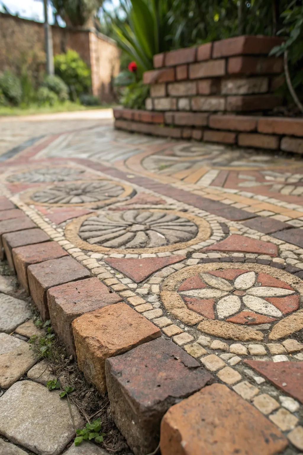 A bespoke brick pictorial infuses this patio with personal flair