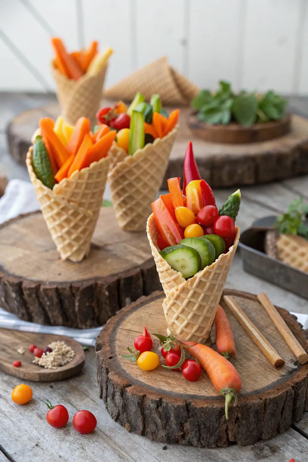 Veggie cones, a fusion of nutritional value and celebratory charm.