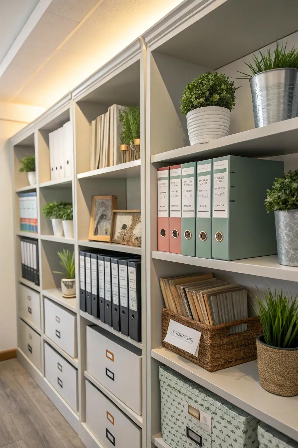 Labeled office shelves boost productivity