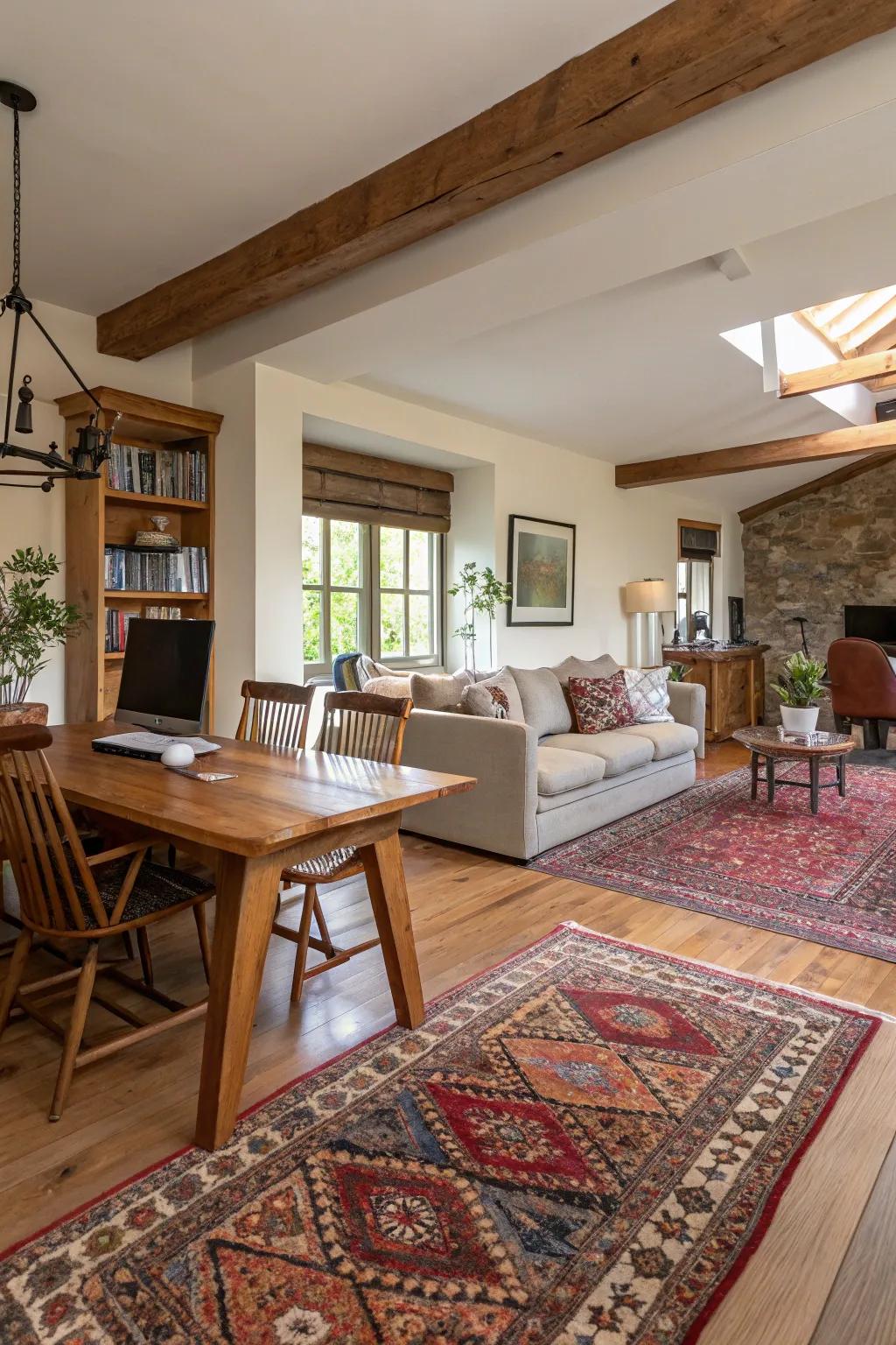 Defined sections foster tidiness within open-concept spaces.