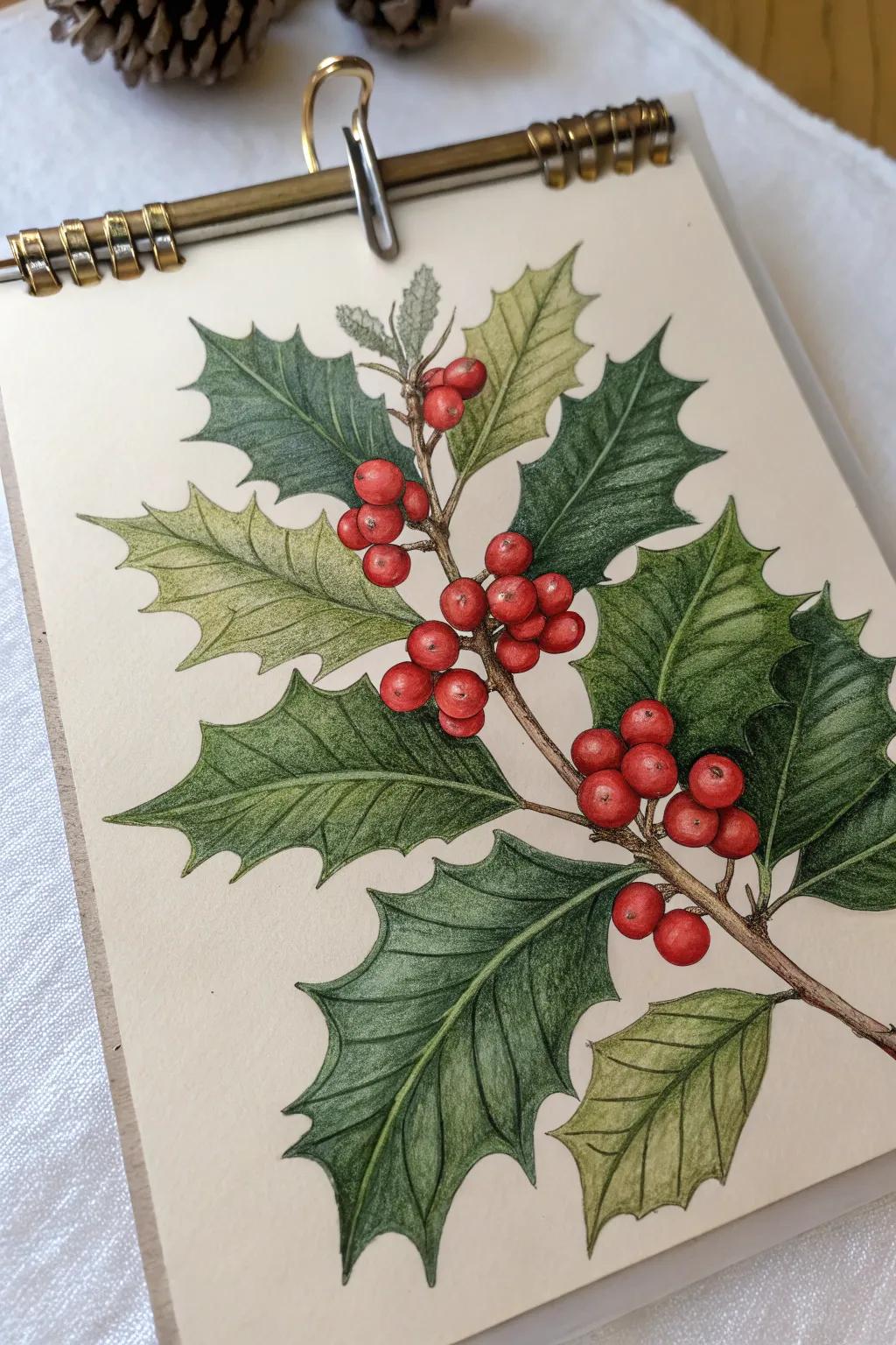 Festive ornament with foliage and berries.
