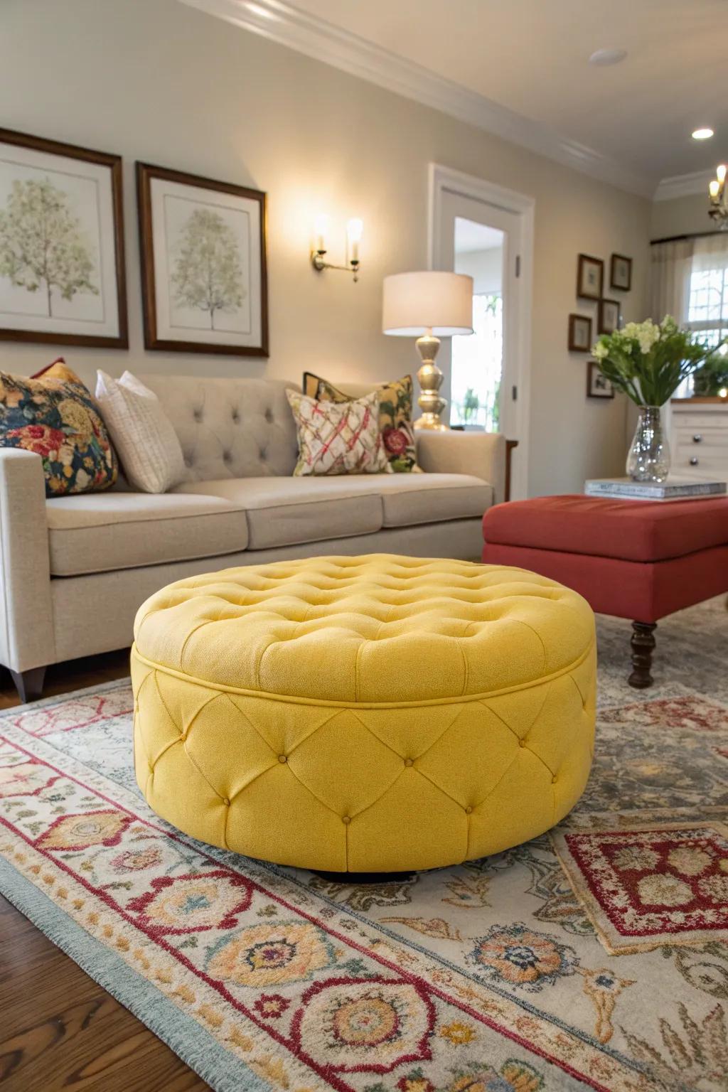 A vibrant ottoman giving dynamism to the location