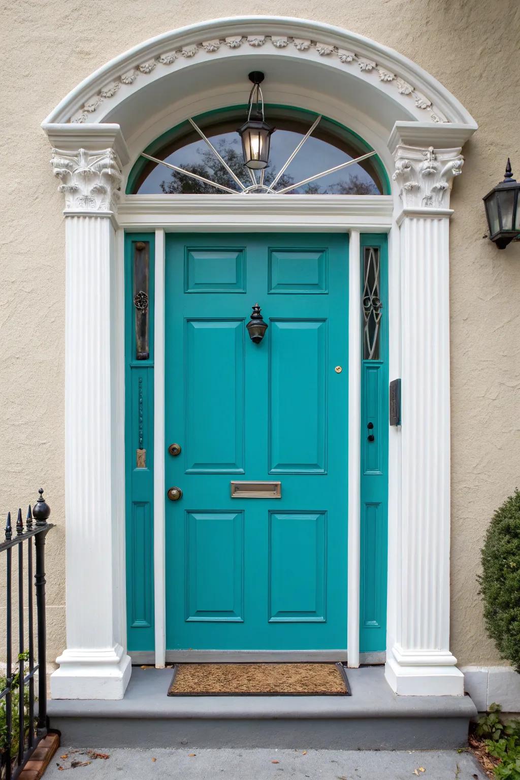 A brightly colored door serves as a captivating focal point for your entryway.