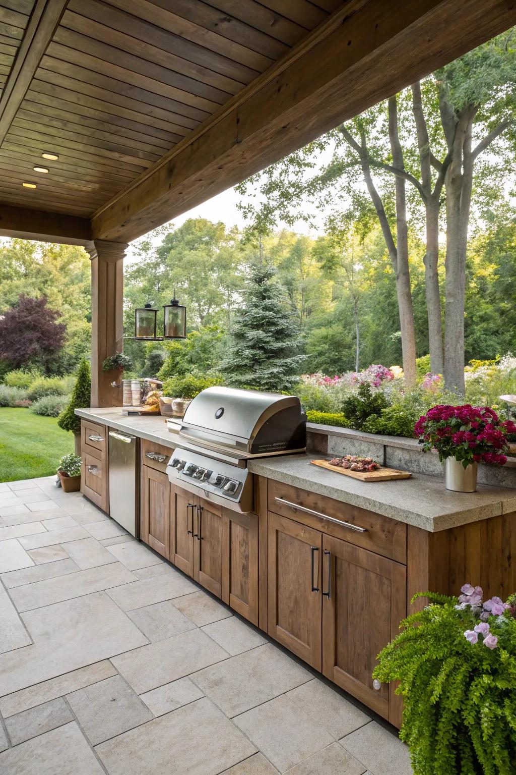 A grill station is essential in any open-air kitchen.