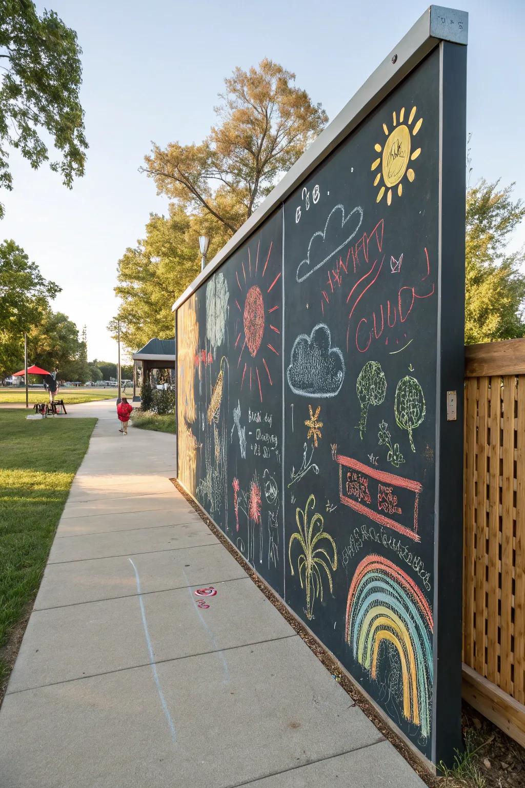 Outdoor chalkboard for creative expressions.