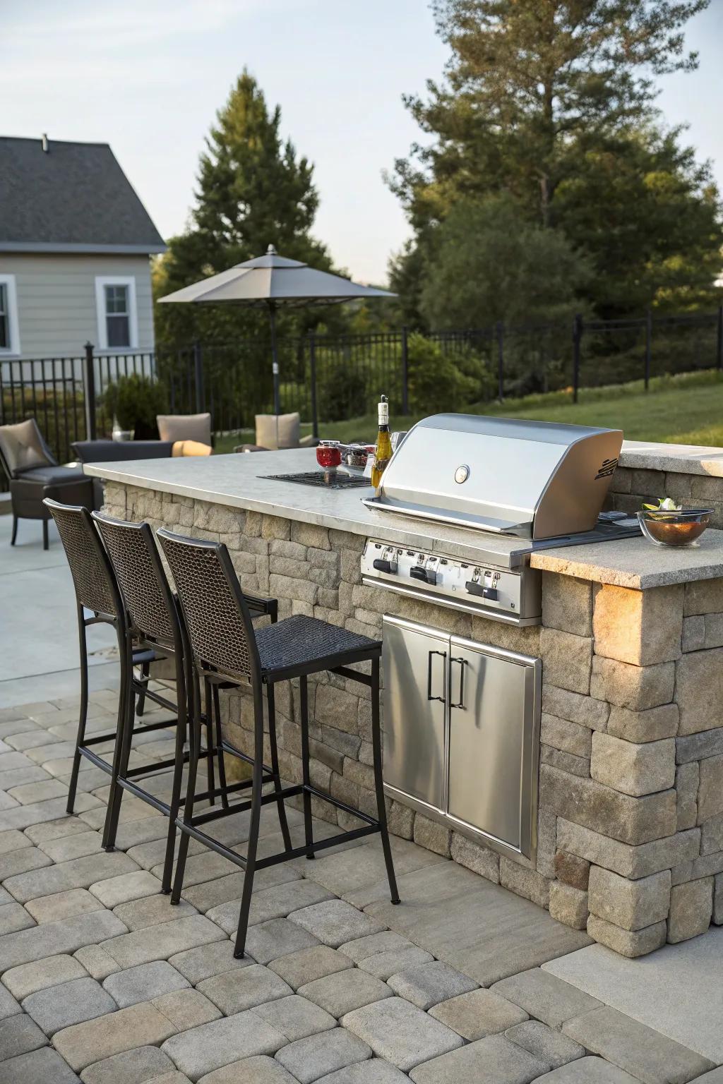 A stone BBQ island transforms your yard into an exquisite cooking venue.