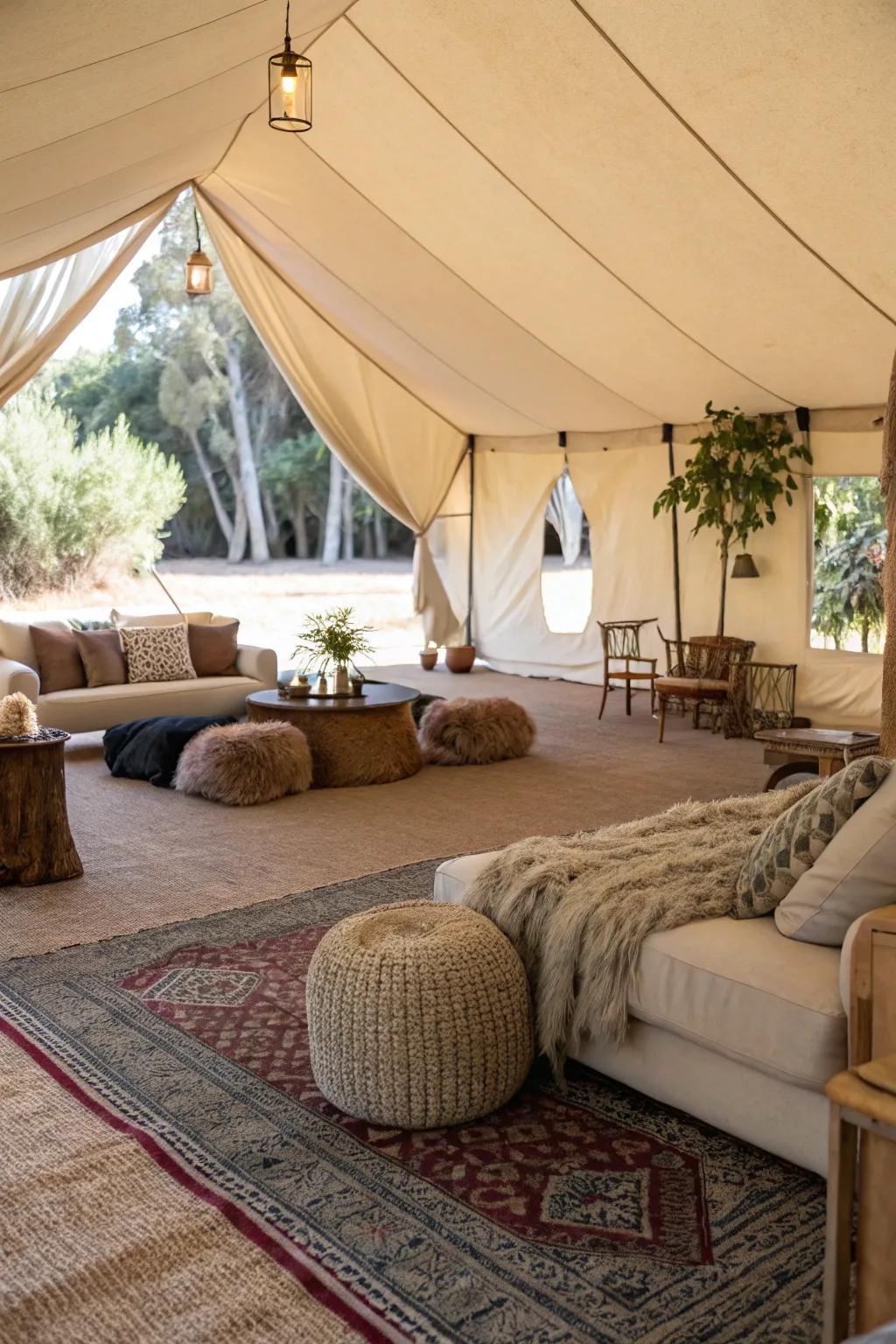 Rug underlayment adds warmth and comfort to outdoor events.