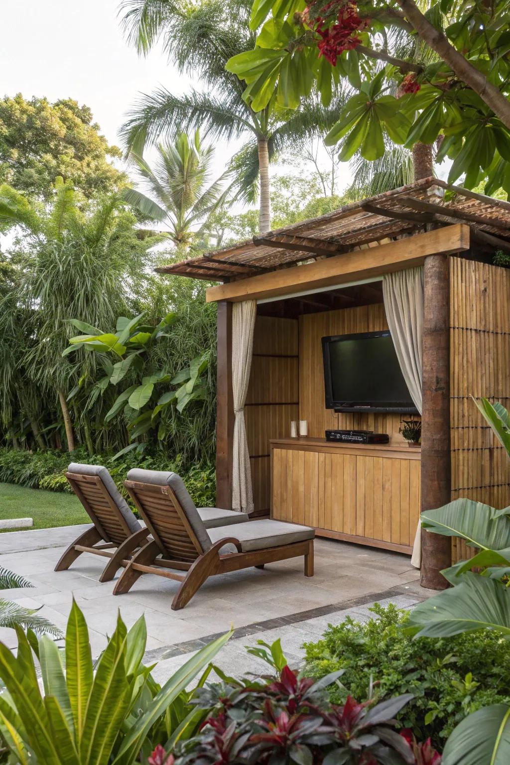 Convey the tropics to your home with a television housing featuring bamboo accents.