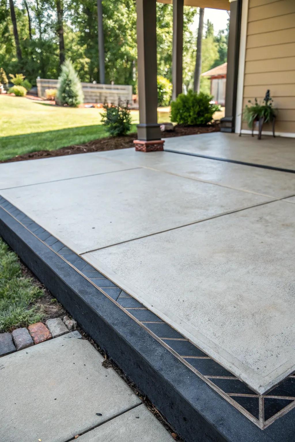 A patio featuring a contrasting edging that contributes definition and panache.