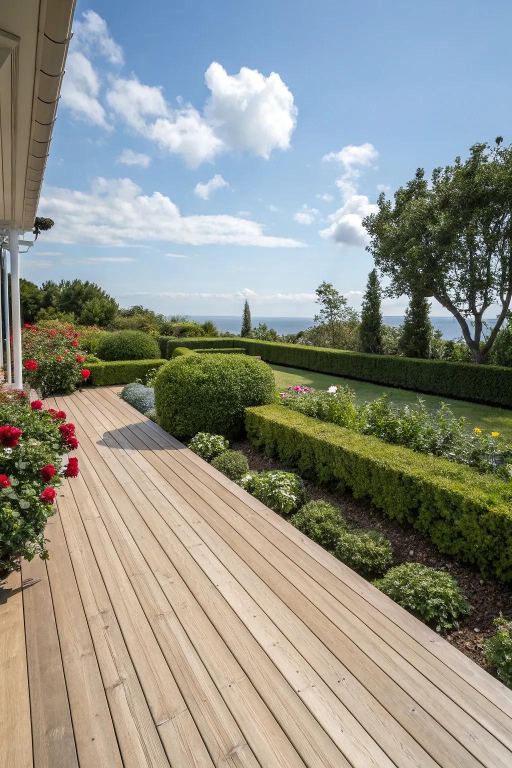 A deck painted in natural wood tones, showcasing the beauty of the wood grain.
