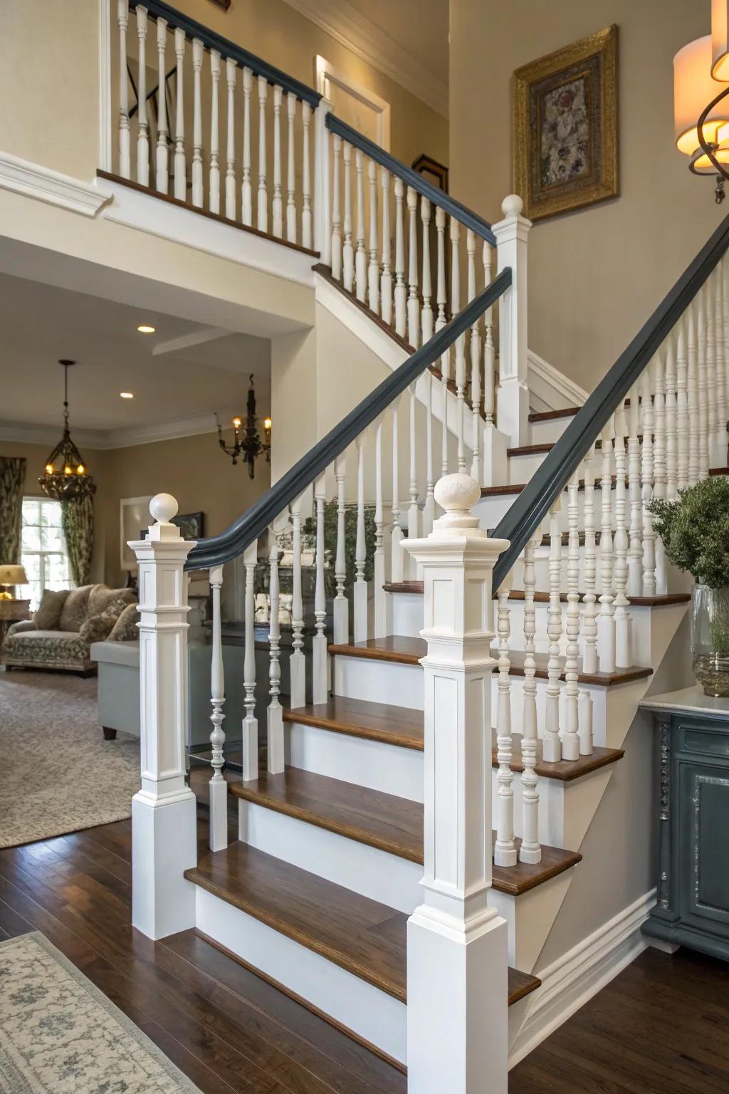 Dual-tone railings introduce a lively twist.