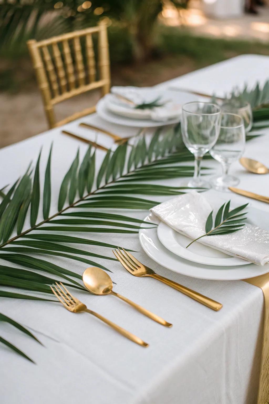 Gilded details blend wonderfully with palm fronds for an extravagant look.