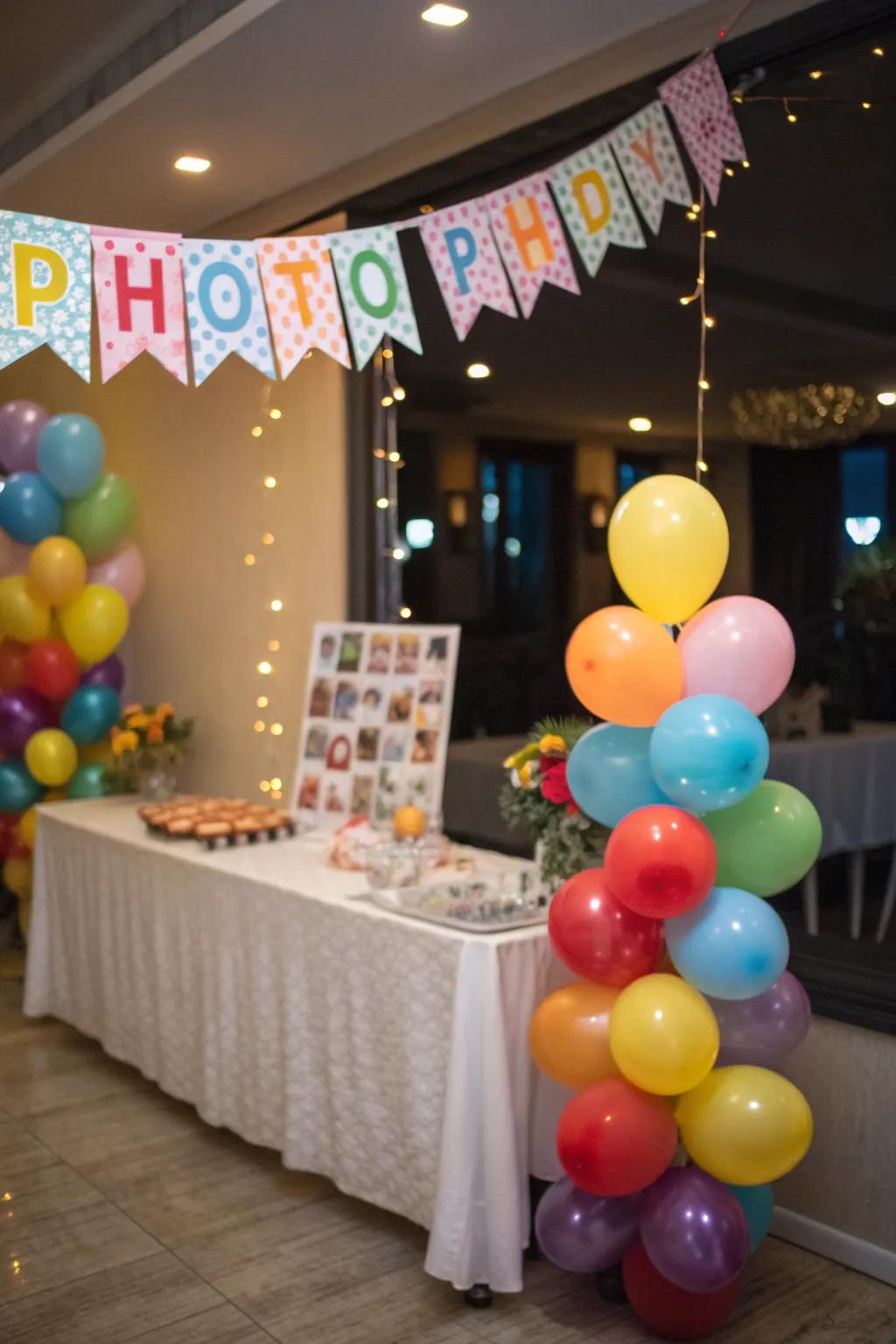 Festive decorations like balloons and banners imbuing a celebratory atmosphere to the table