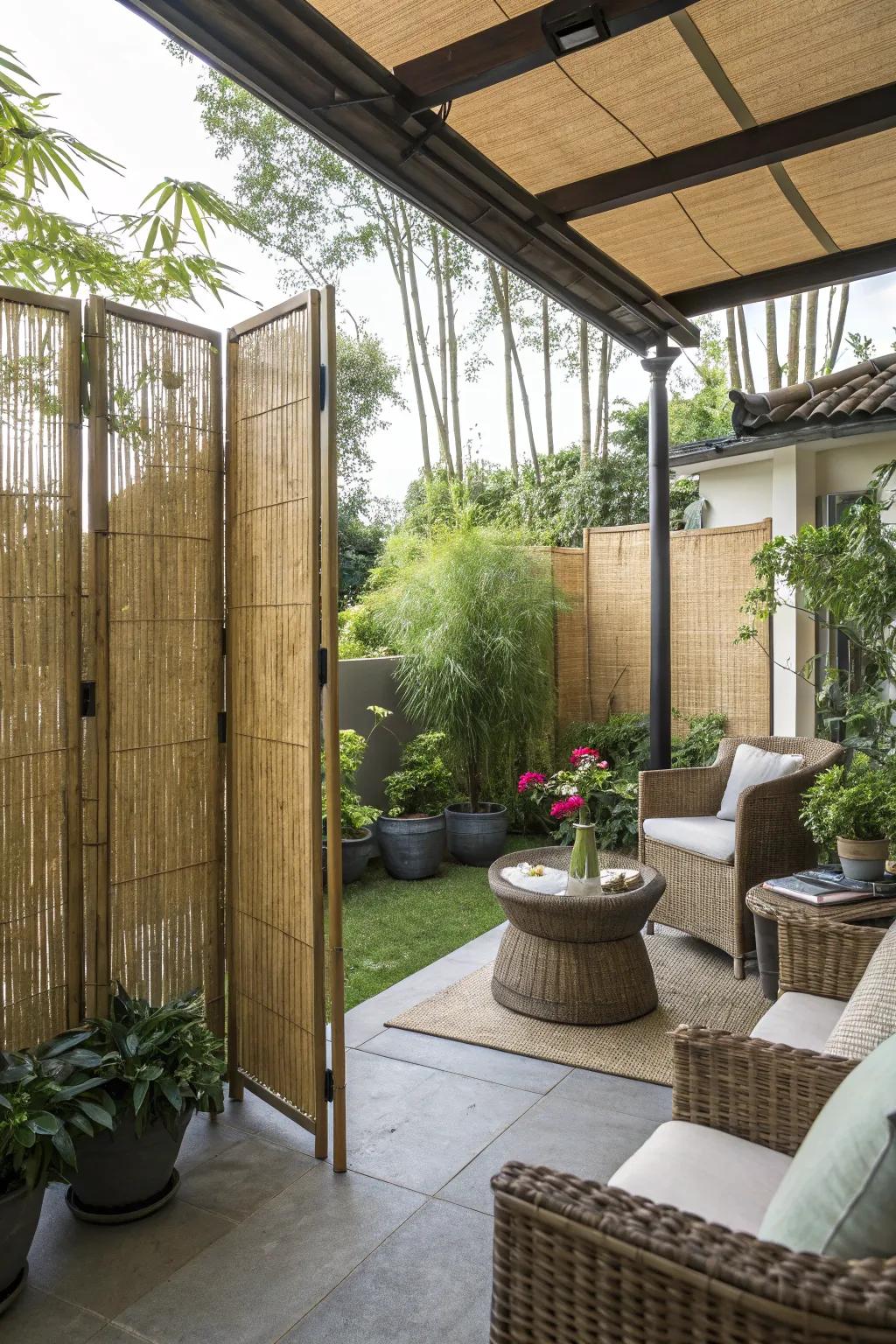 Bamboo screens offer natural privacy.
