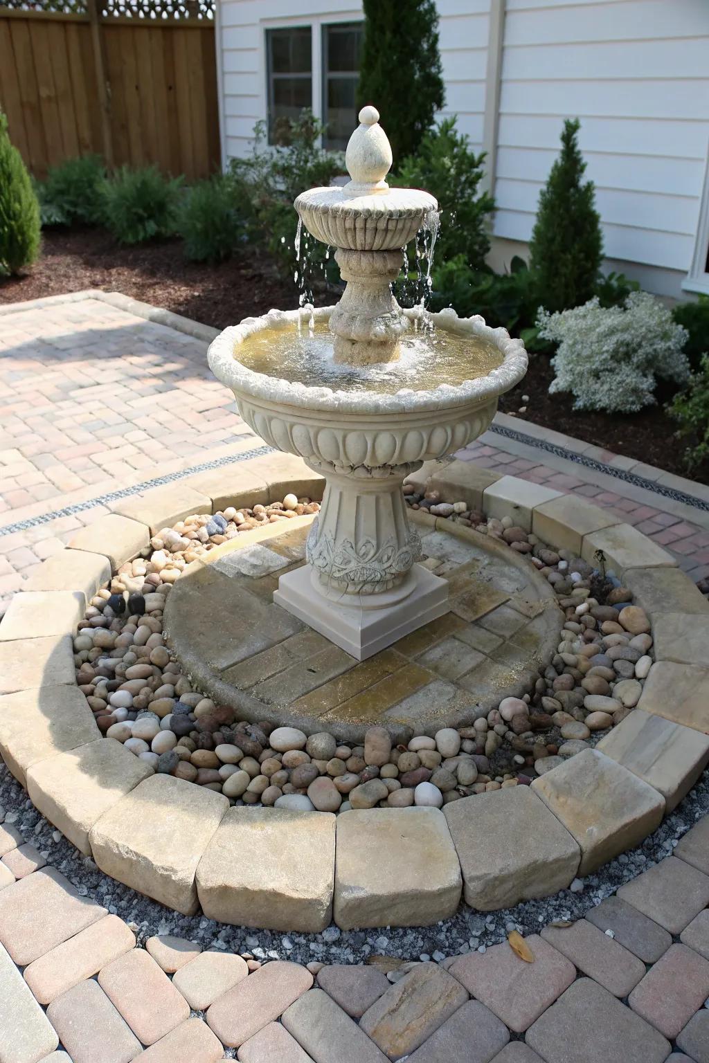 A water feature adds peace to your patio.