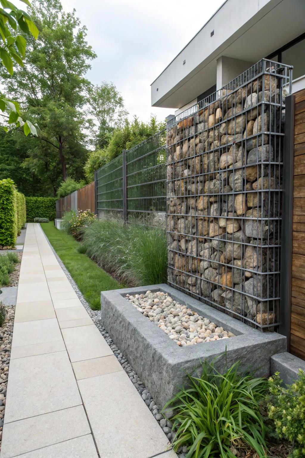 Gabion walls deliver a sustainable and modern aesthetic.