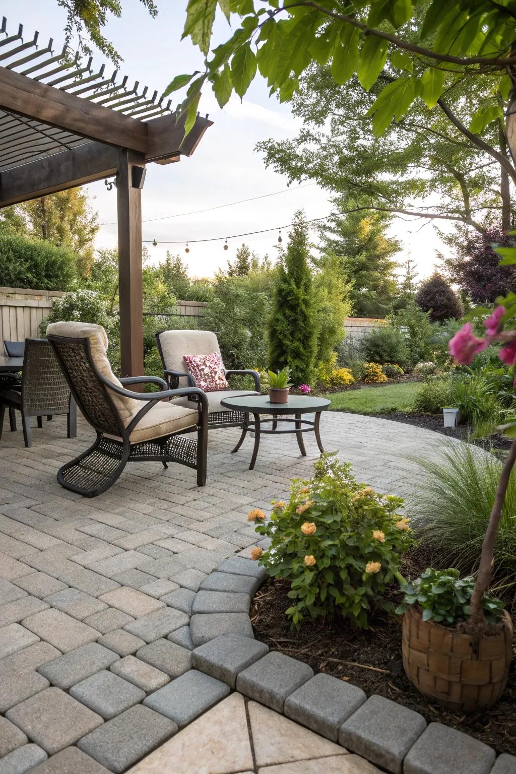 A cozy seating arrangement on a permeable patio, ideal for unwinding.