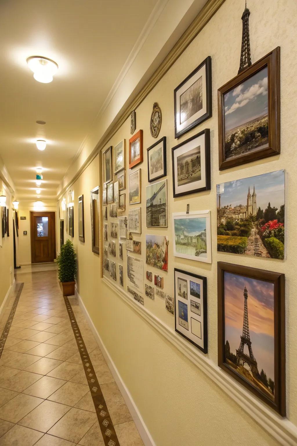 A travel-themed collage wall that brings adventures to life in your home.
