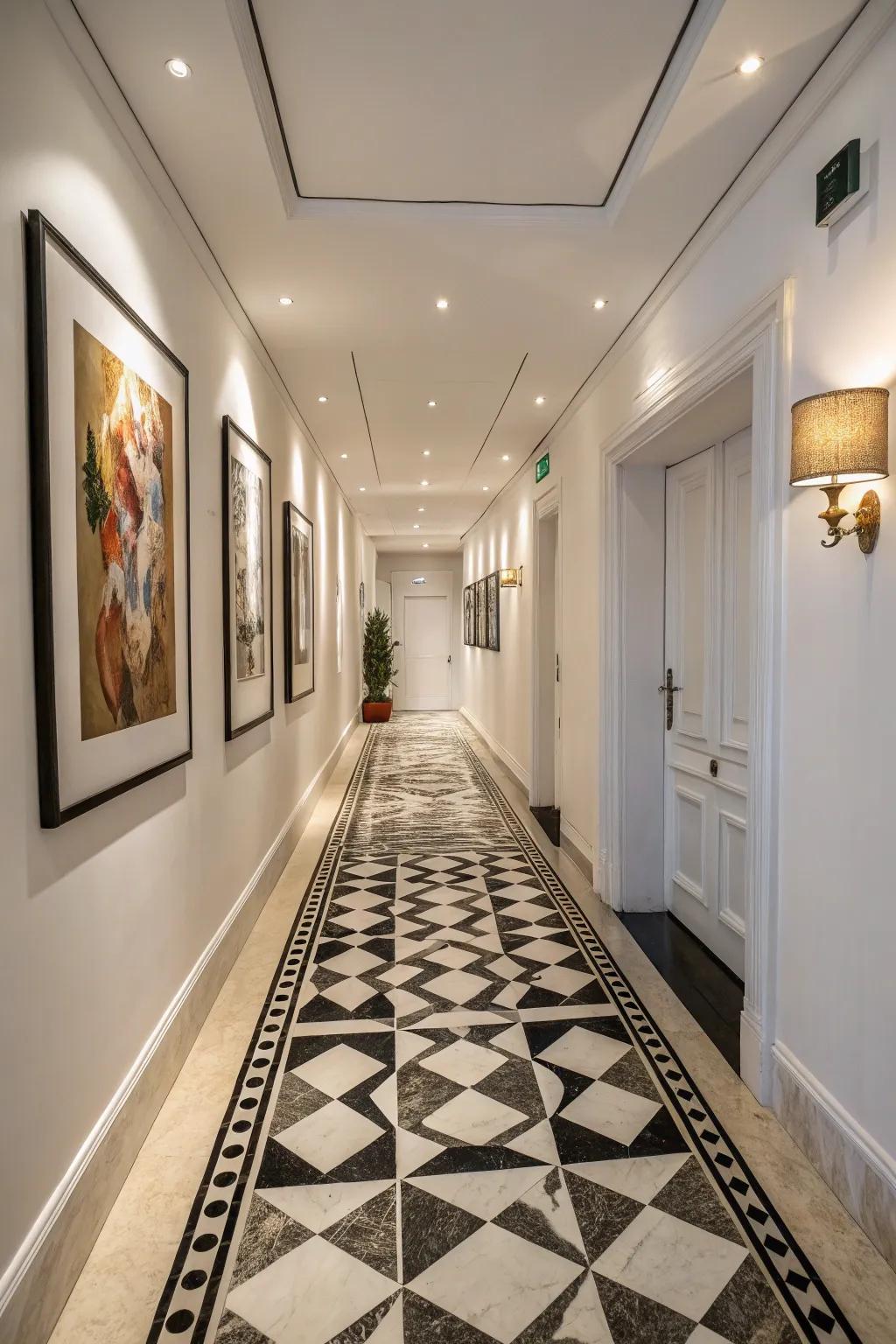 Geometric shapes turn this hallway into a visual masterpiece.