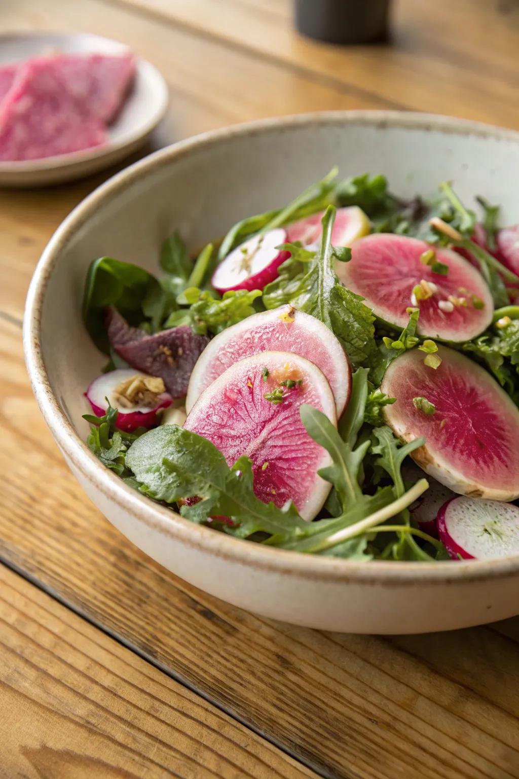 A blush radish salad brings a hint of pink to your dining experience.