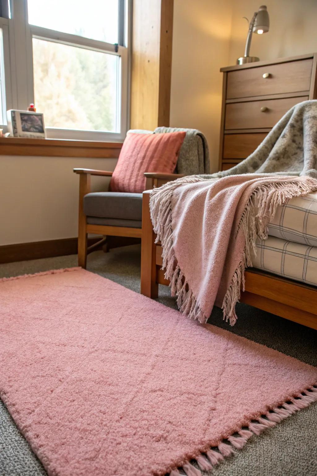 Floor coverings and blankets add warmth and texture.