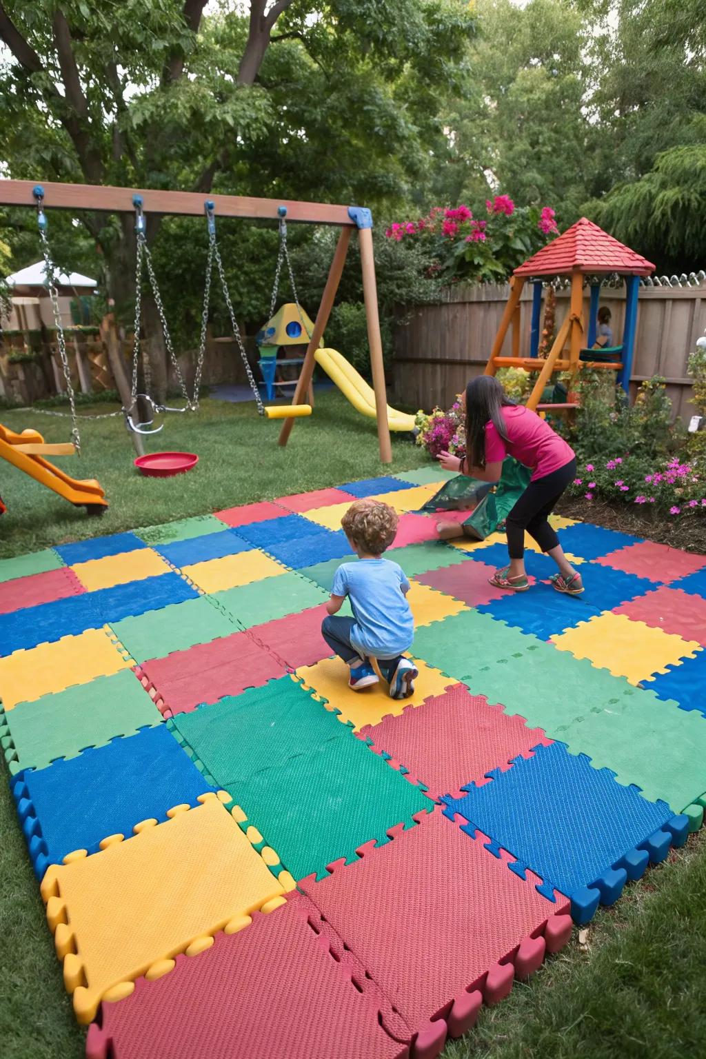 Connecting pads easily fit any playground shape.