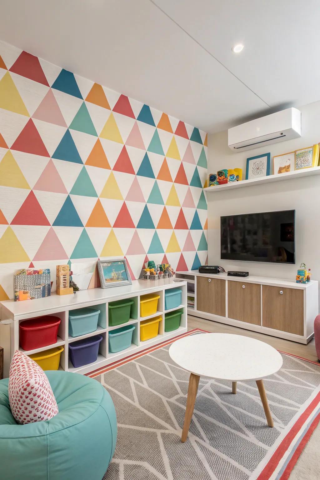 Symmetrical configurations inject dynamic energy into a playroom.