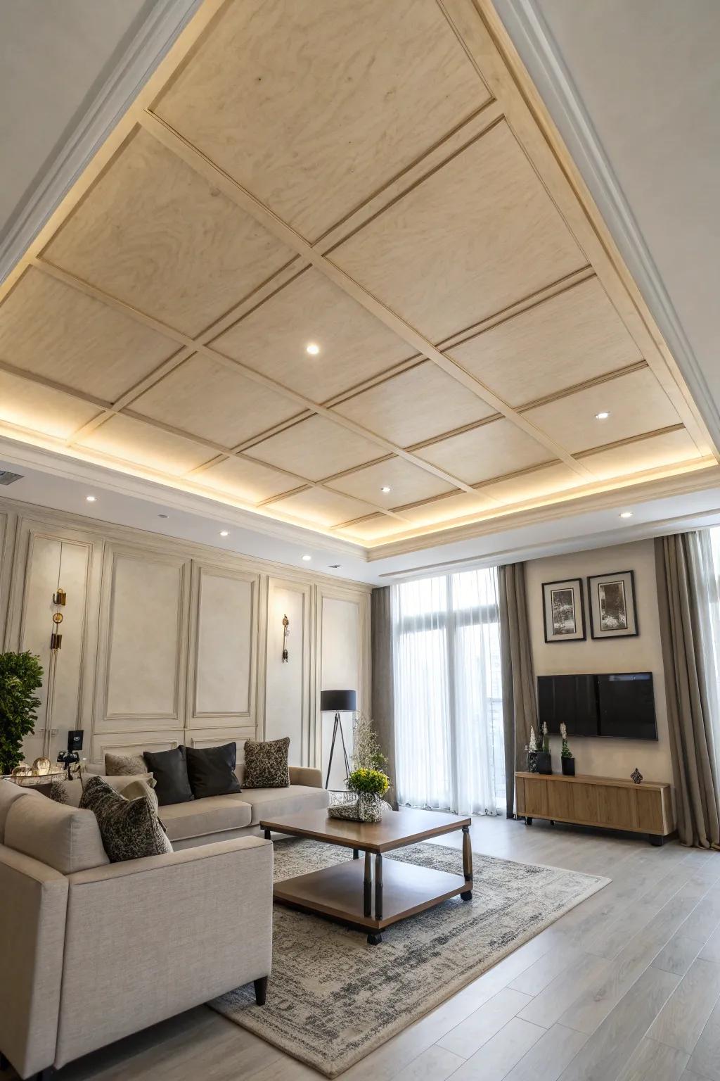 A simple yet chic plywood ceiling that matches a modern taste.