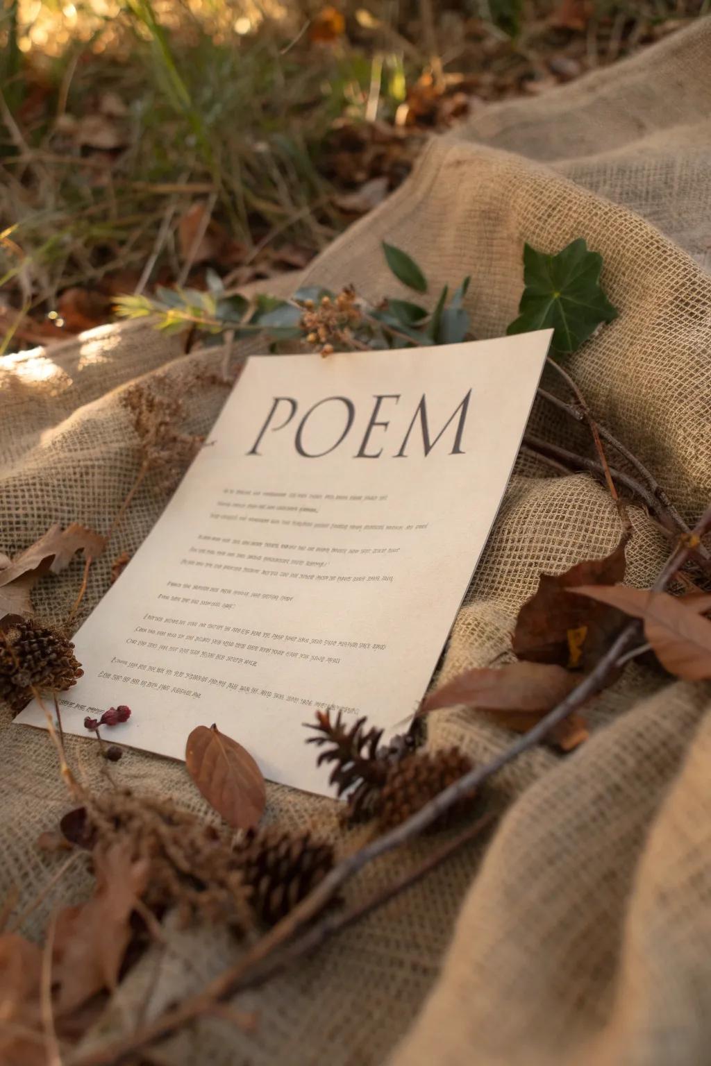 Nature's touch brings an organic sentiment to your poetry decor.