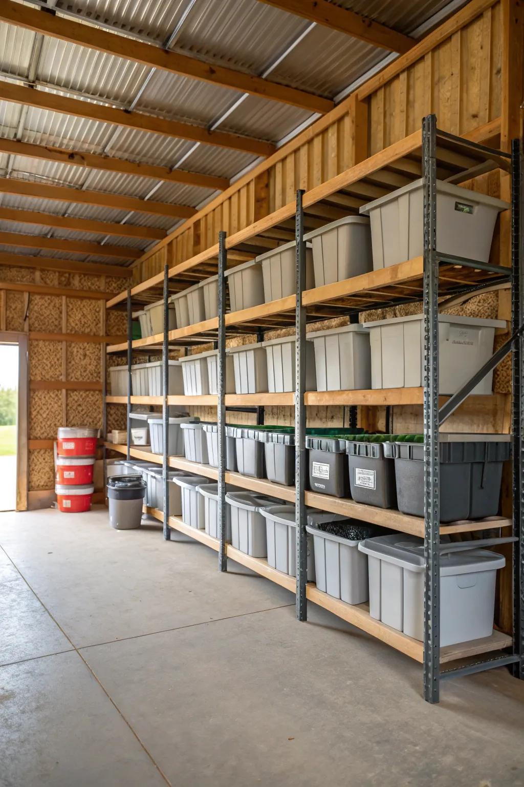 Freestanding shelves offer flexible storage solutions.