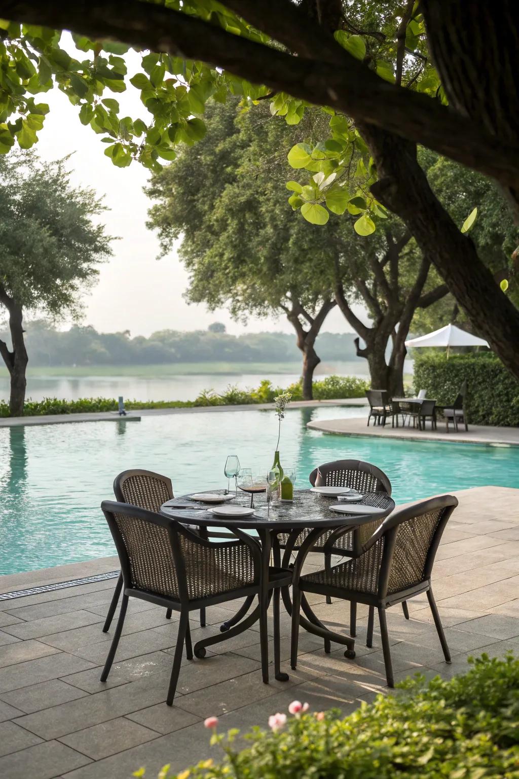 A dining retreat by the pool, ideal for outdoor dining.