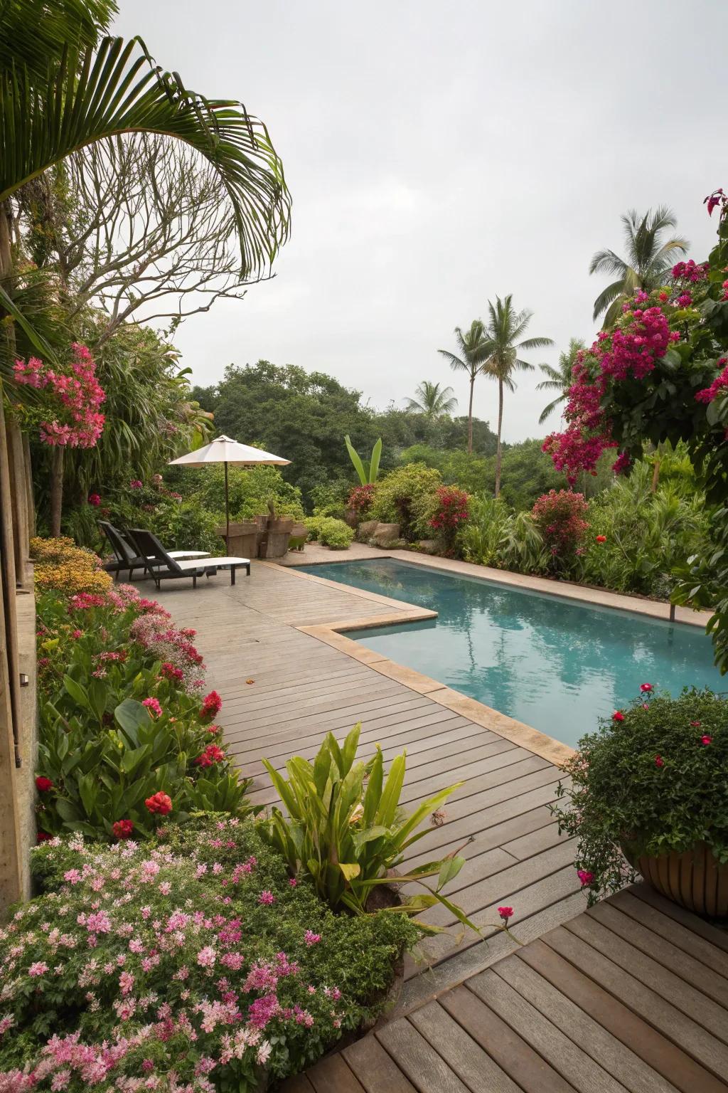 Create a calming escape with lush landscaping by your pool.