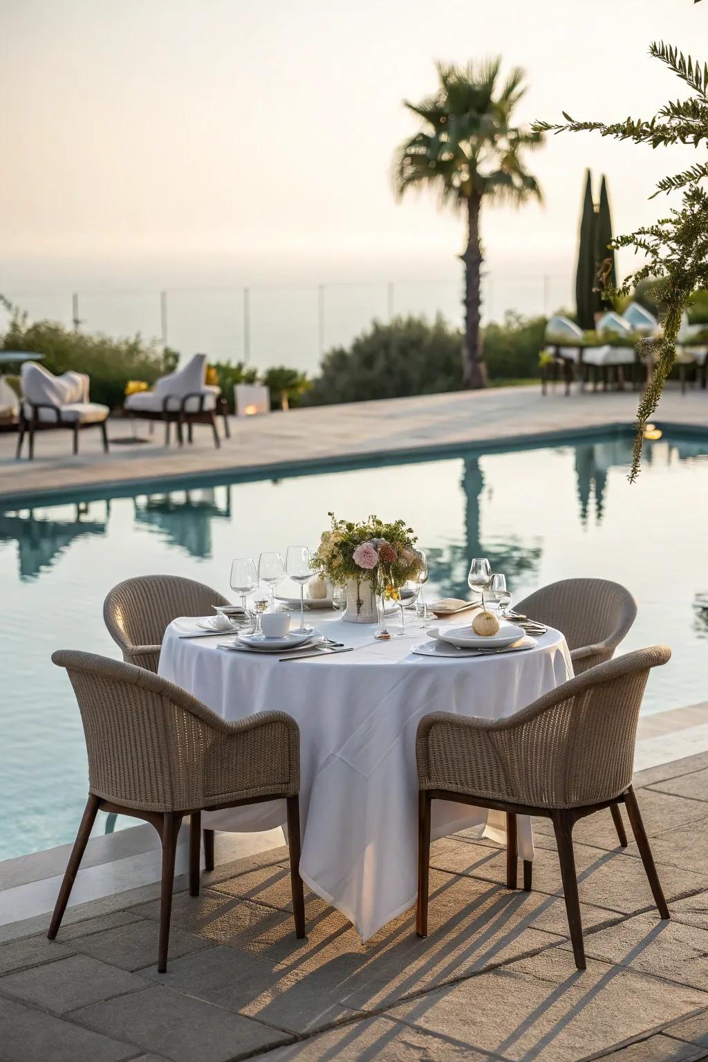 Poolside dining spaces are brilliant for savoring meals and enjoying views.