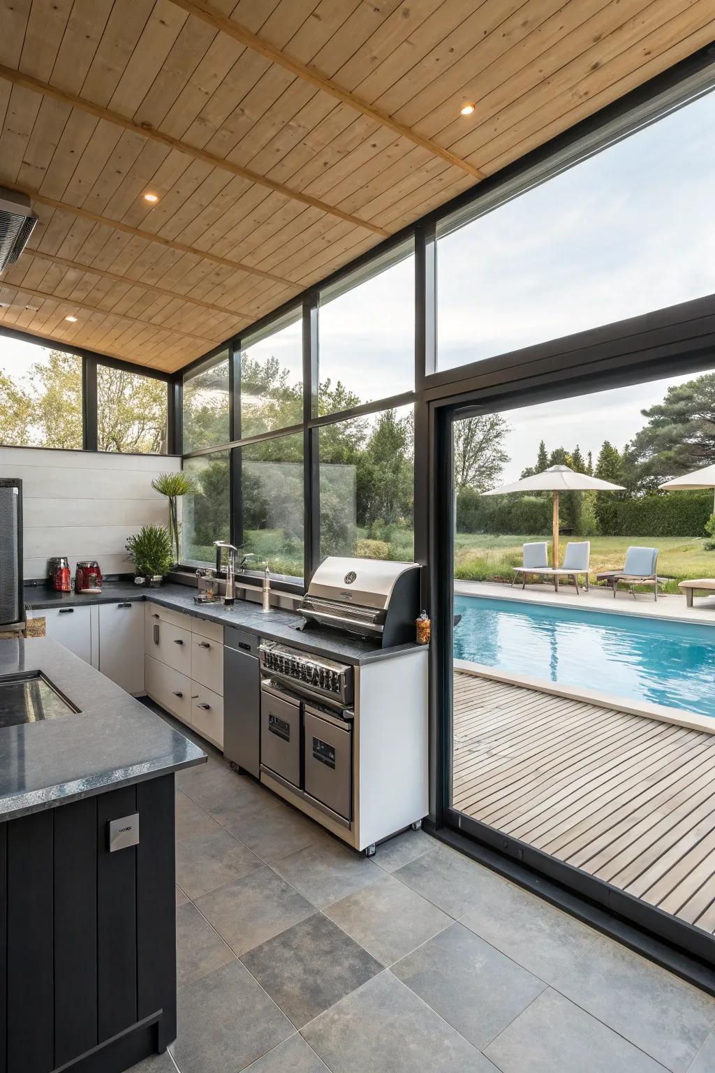 Condensed cooking design makes effective use of space.