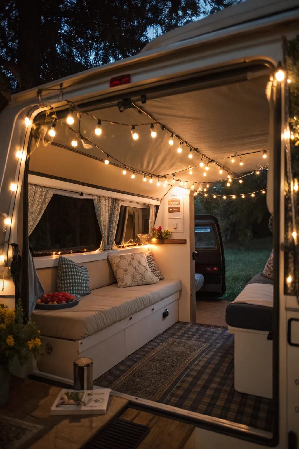 Ambient lighting adds warmth and charm to your camper's interior.
