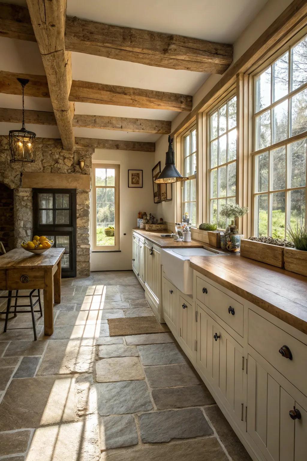 Genuine stone floors deliver countryside beauty and enduring charm.