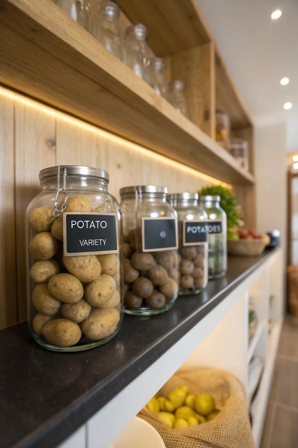 Slate tags add a personal touch to potato storage.