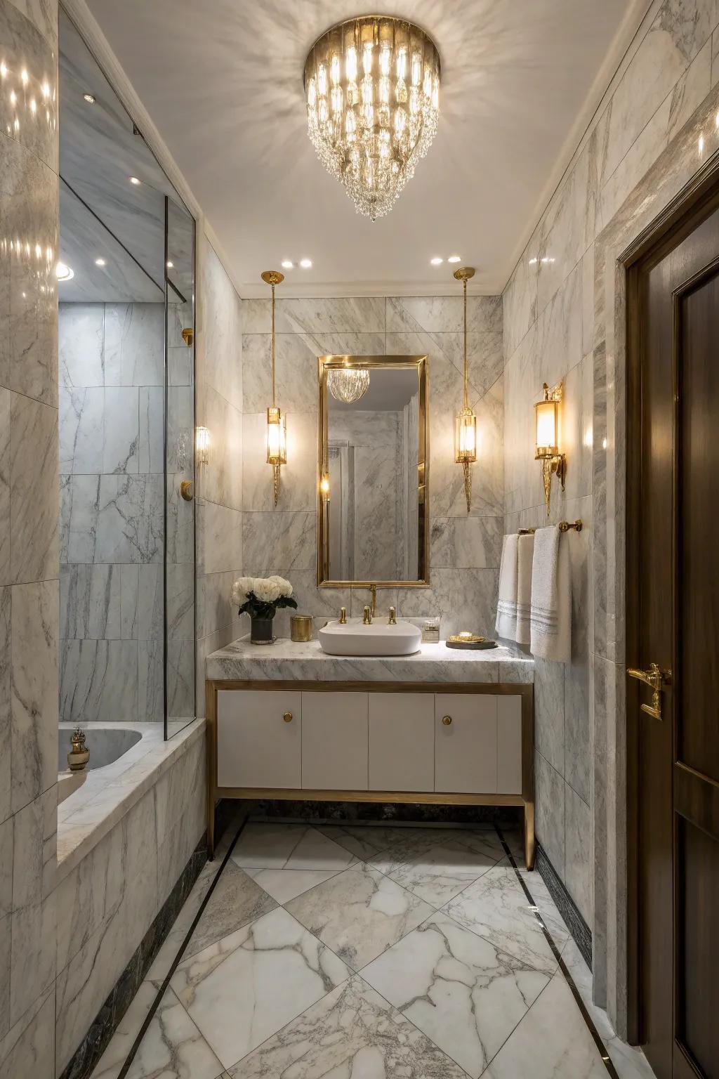 Marble tiles offer a luxurious and timeless feel.