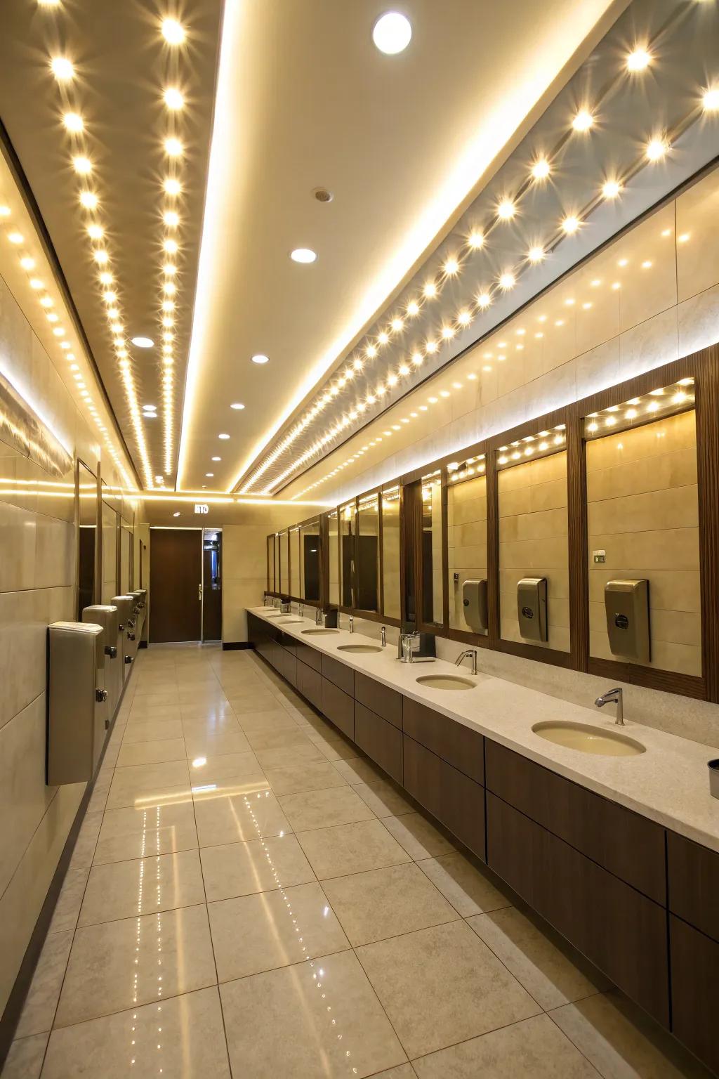 Well-considered illumination in a shared restroom enriches both ambiance and practicality.