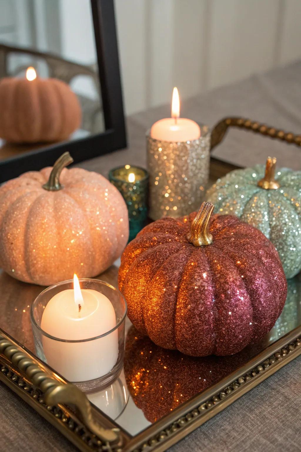 Glitter pumpkins add an element of glam to any space.