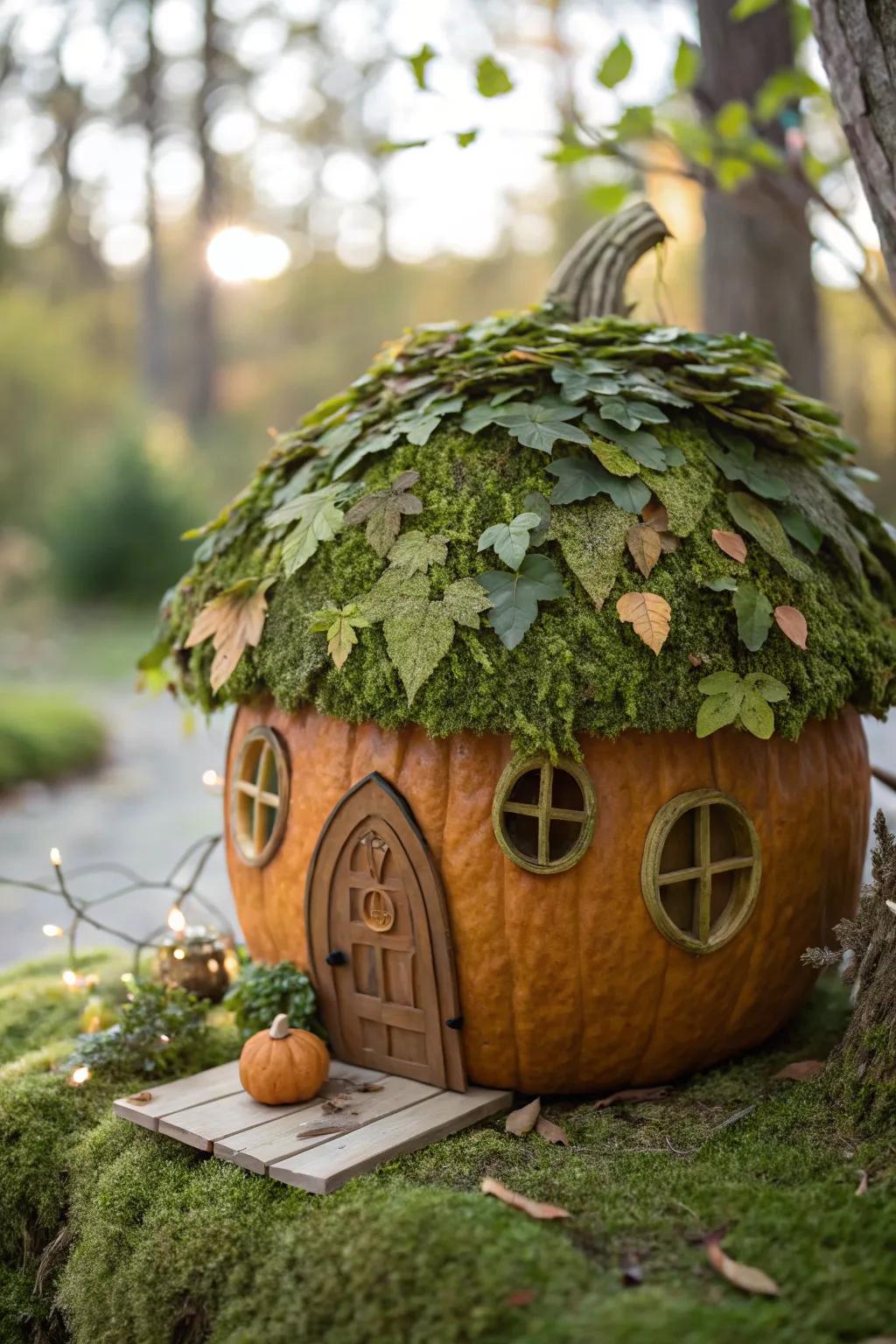 Alter your enclave with this enchanting foliage-canopied pumpkin fairy sanctuary.