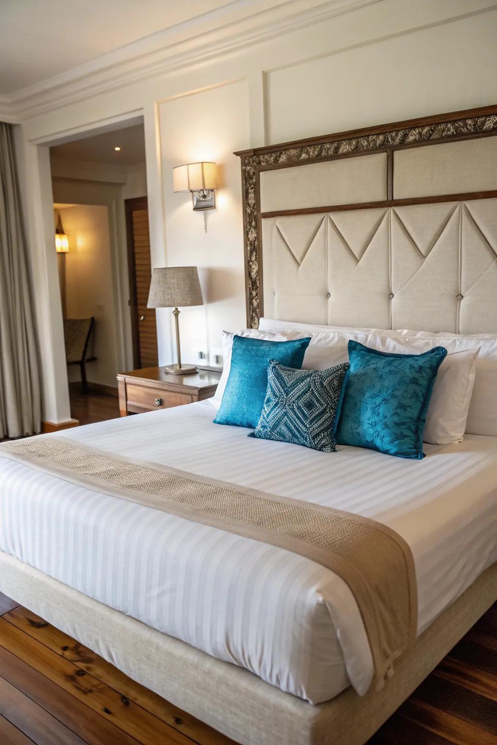 A bold accent pillow creates a striking focal point in any pillow arrangement.