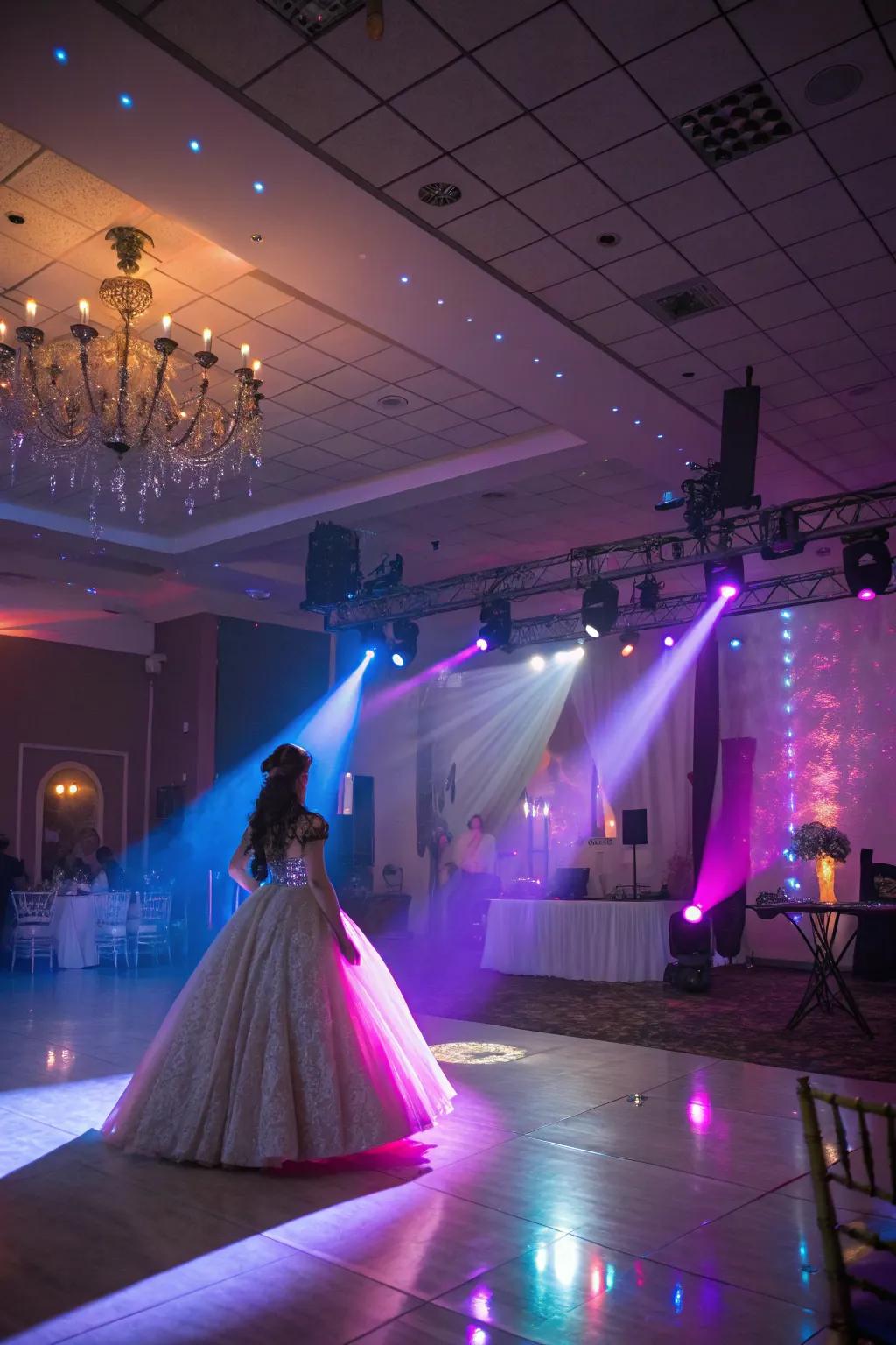 Lighting effects transform the venue's atmosphere.