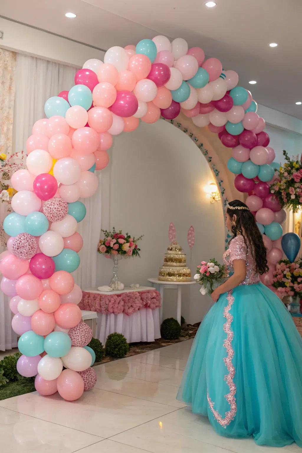 Balloon decorations bring a playful touch to quinceañera celebrations.