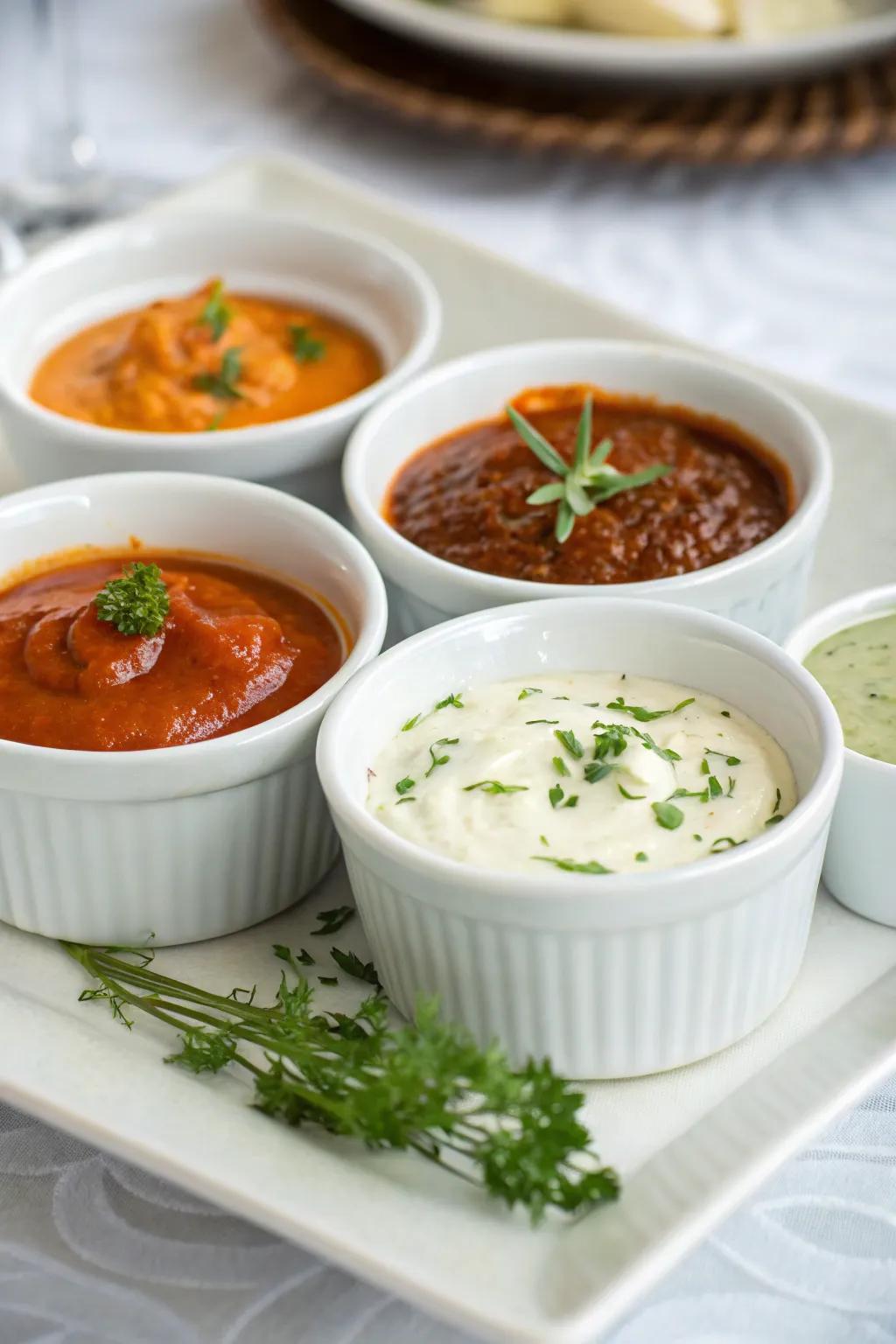A variety of sauces to complement your raclette ingredients.