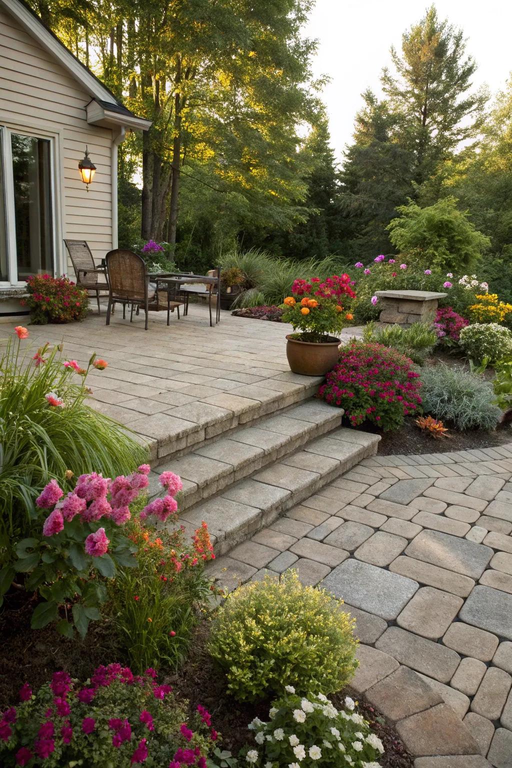 Greenery surrounding the patio infuses a hint of nature and peace.