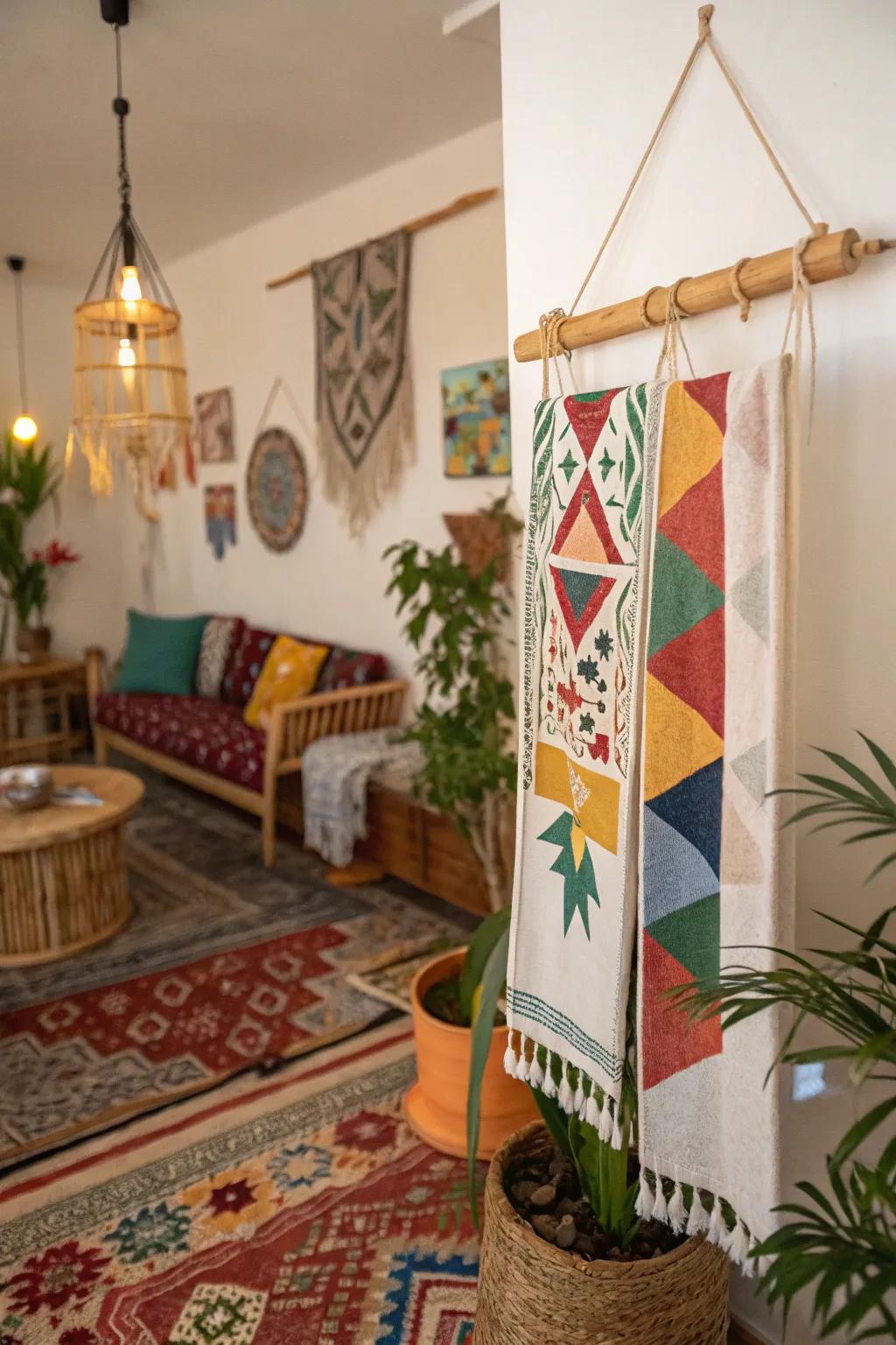 Construct a striking wall display with rally towels.