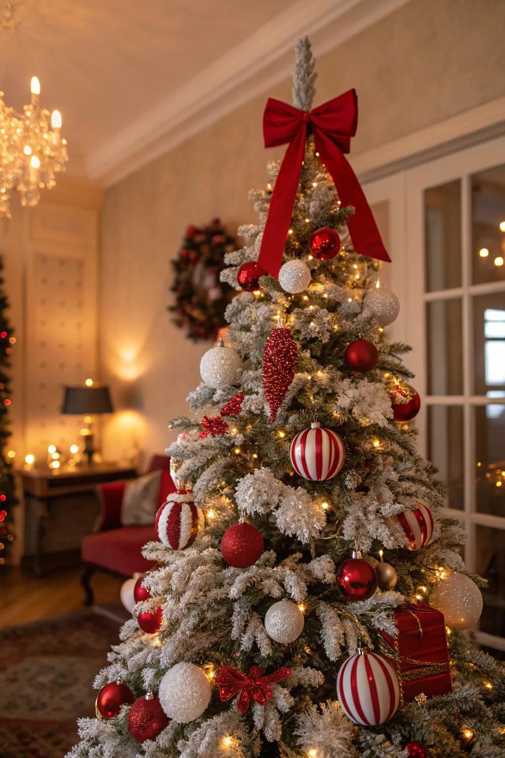 Vintage-inspired Christmas tree with red and white ornaments