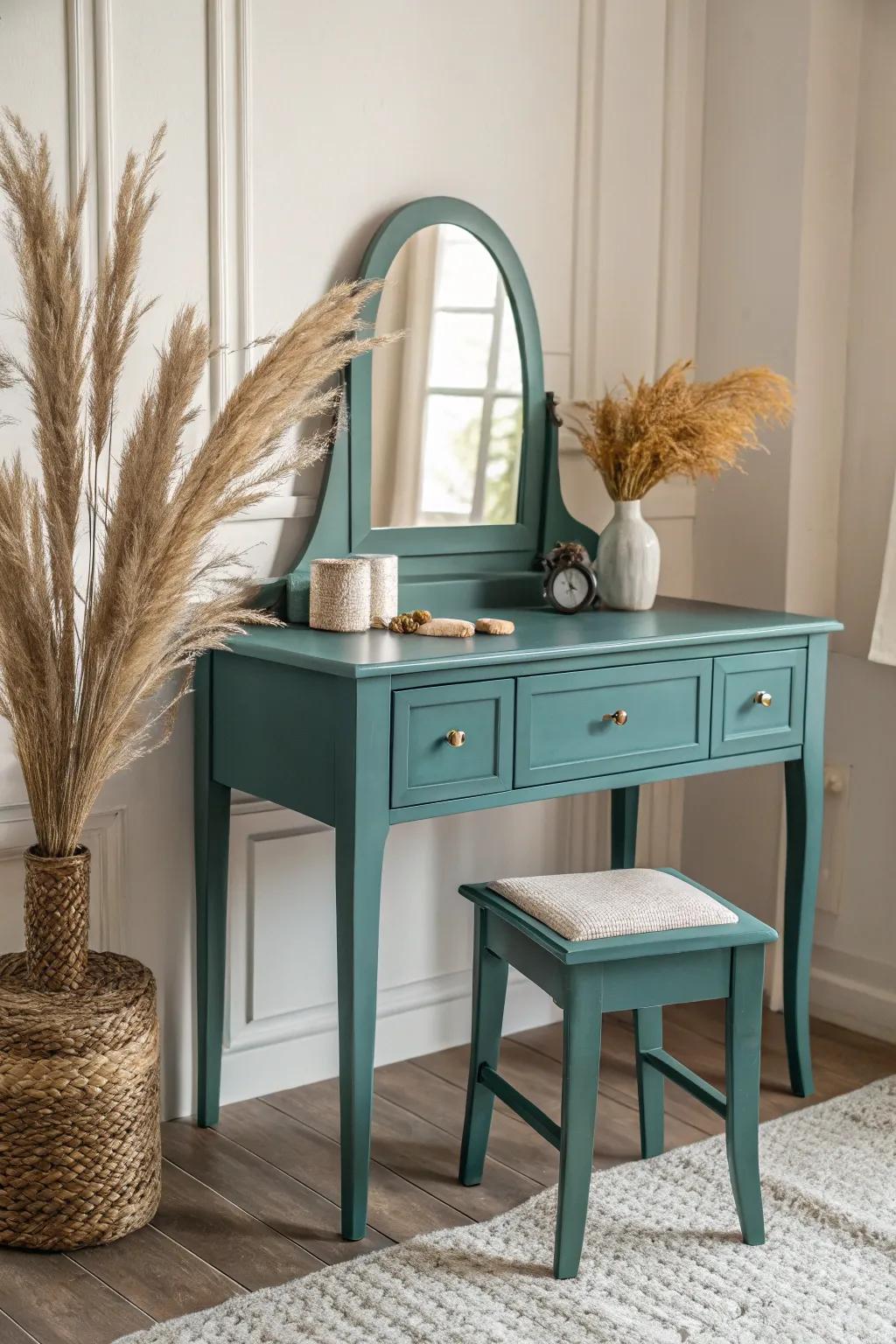 Transform your space with a bold, teal statement piece - where minimalism meets Boho elegance.