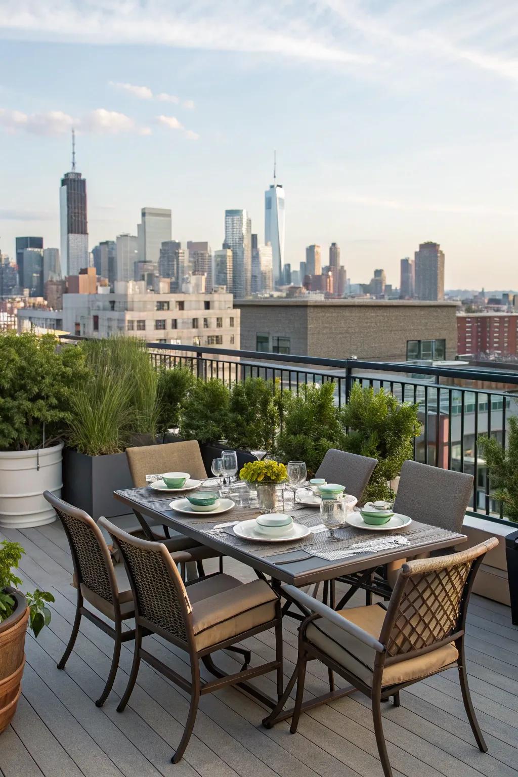 Fashion a food sector atop your terrace for repasts set against a captivating panorama.